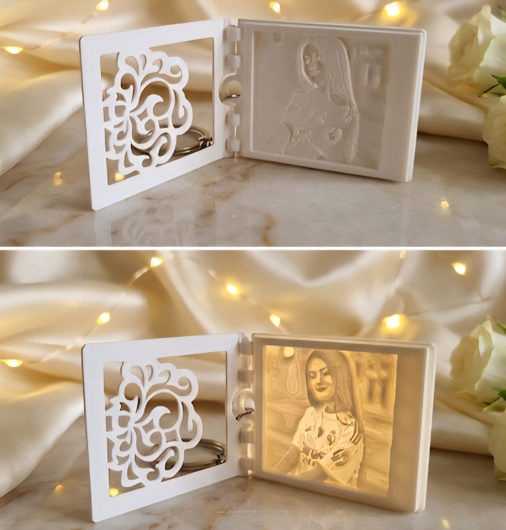 Custom 3D lithophane photo keychain with flip notebook design