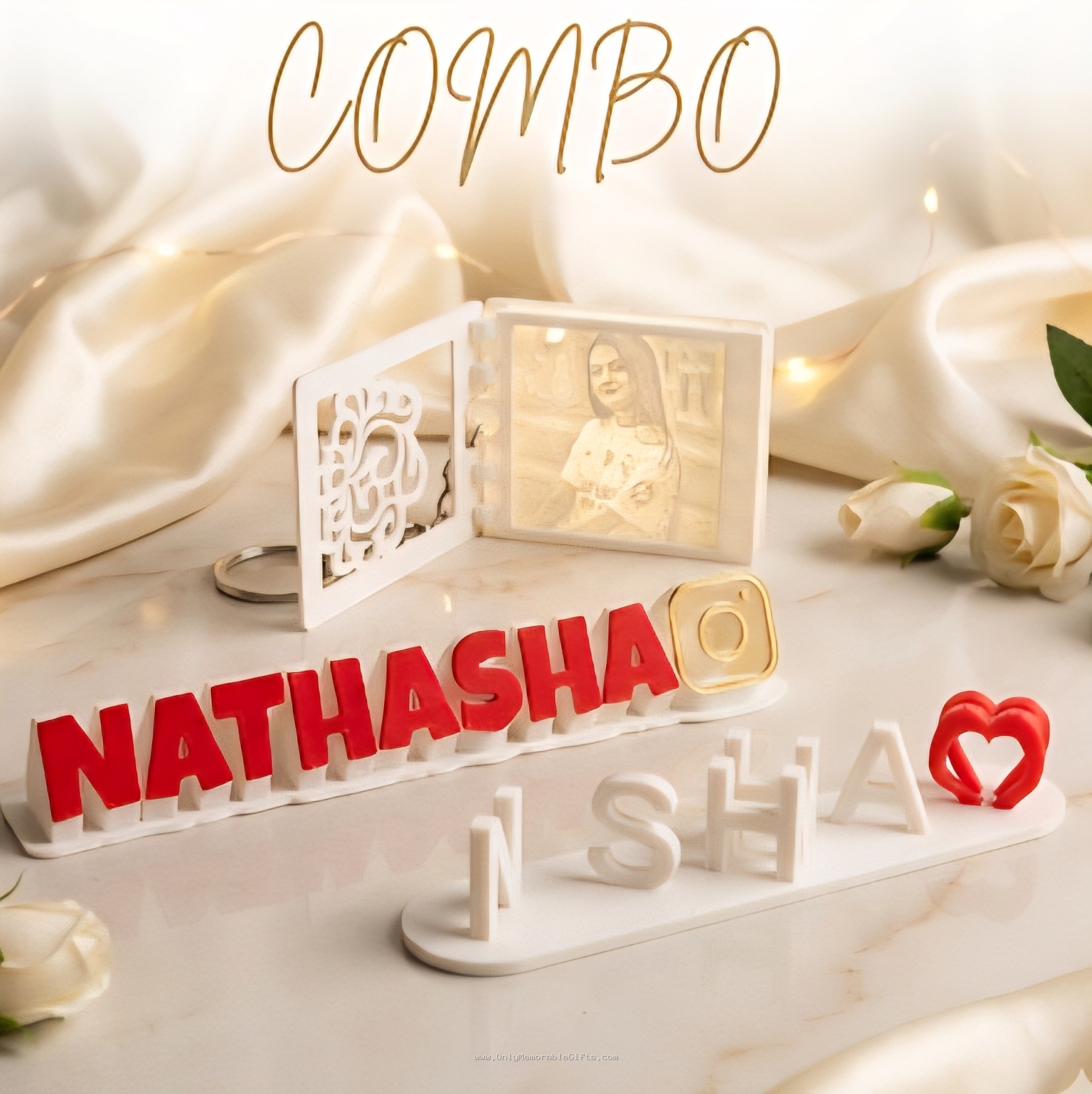 Valentine Personalized Combo – Flip Name, Name Stand & Lithophane Keychain - Image 4