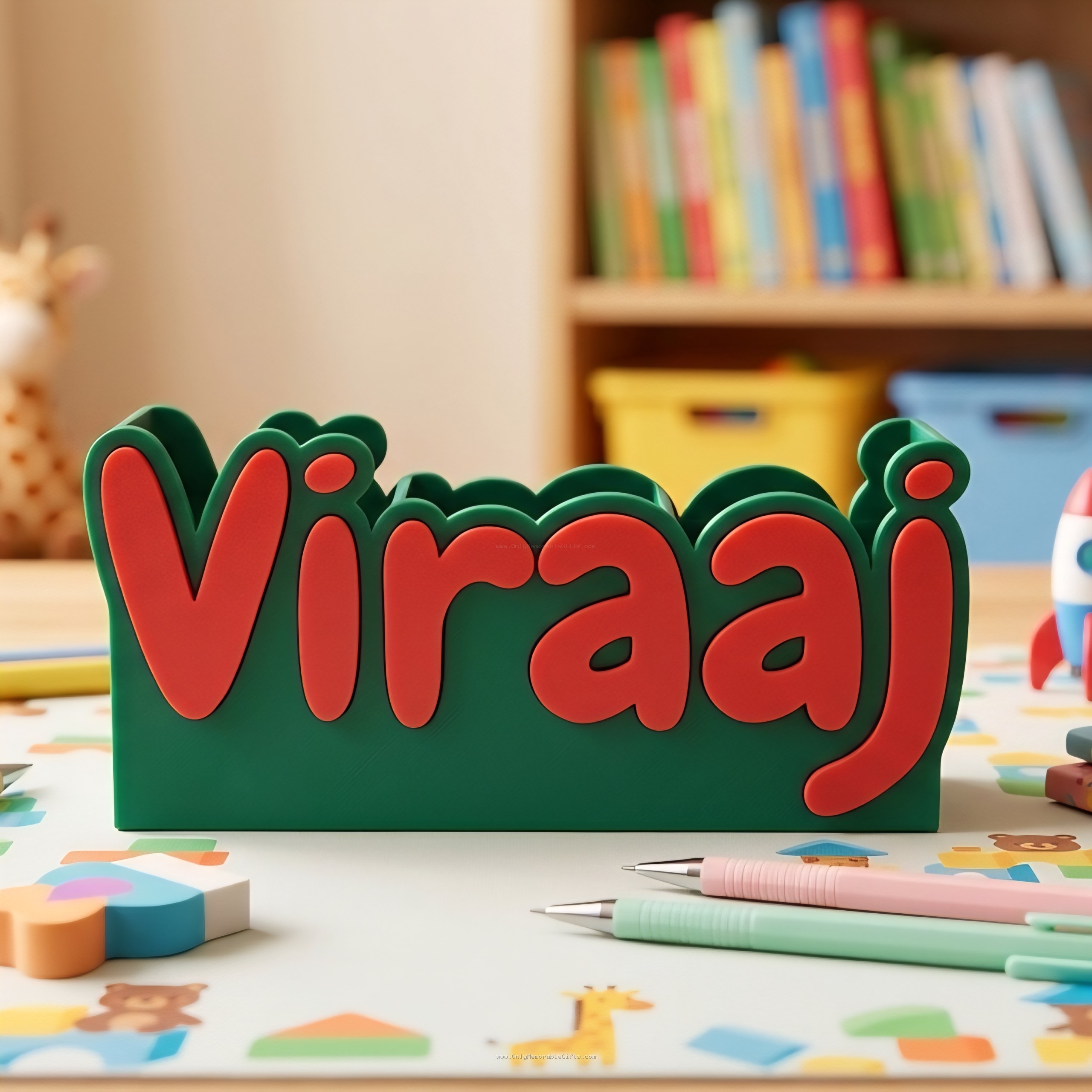 Bright colorful personalized pen stand for school children