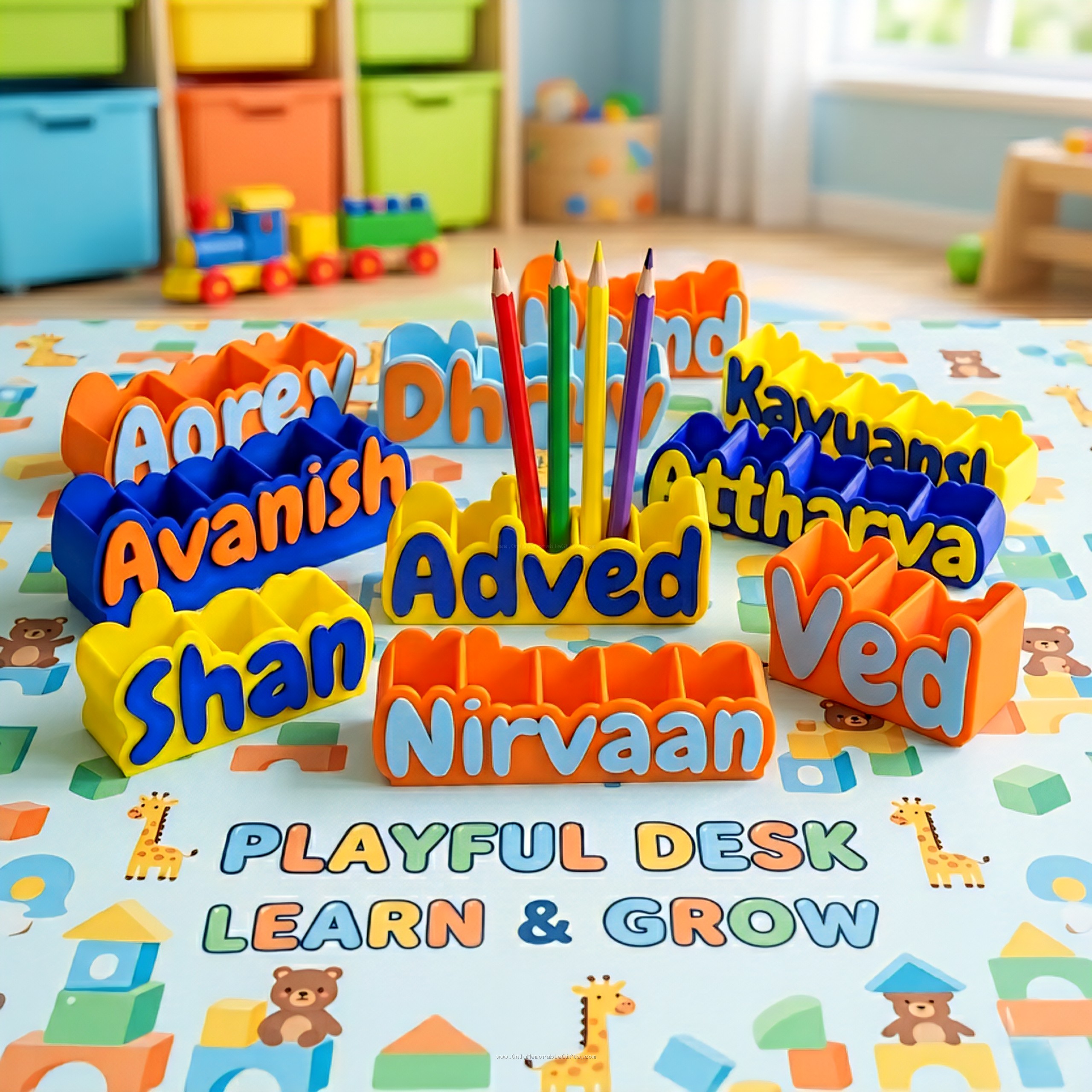 Personalized pen holder for study table with kid's name