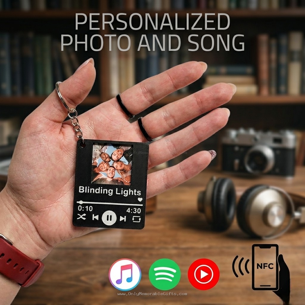 Personalized NFC music player keychain with custom photo
