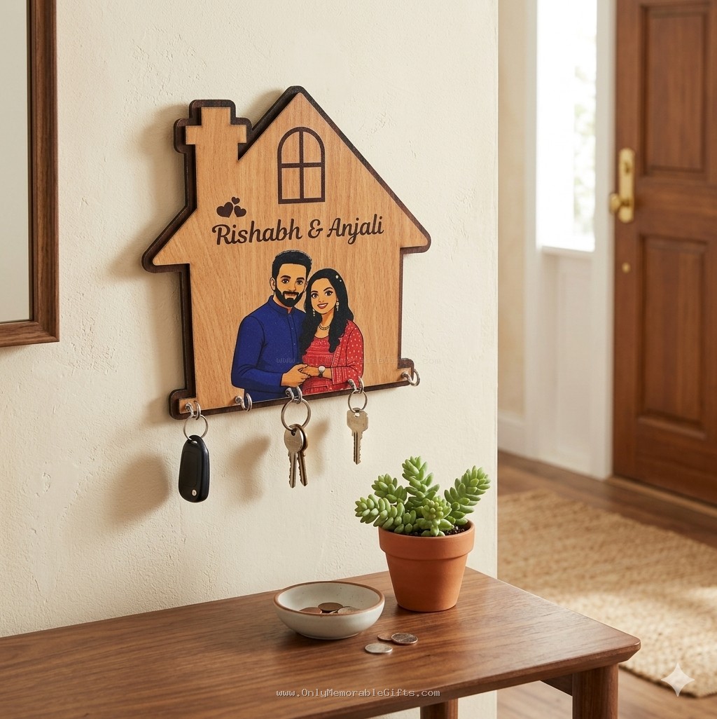 Decorative wall key holder with name personalization