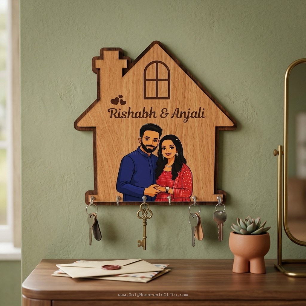 Personalized MDF wooden key holder with couple photo
