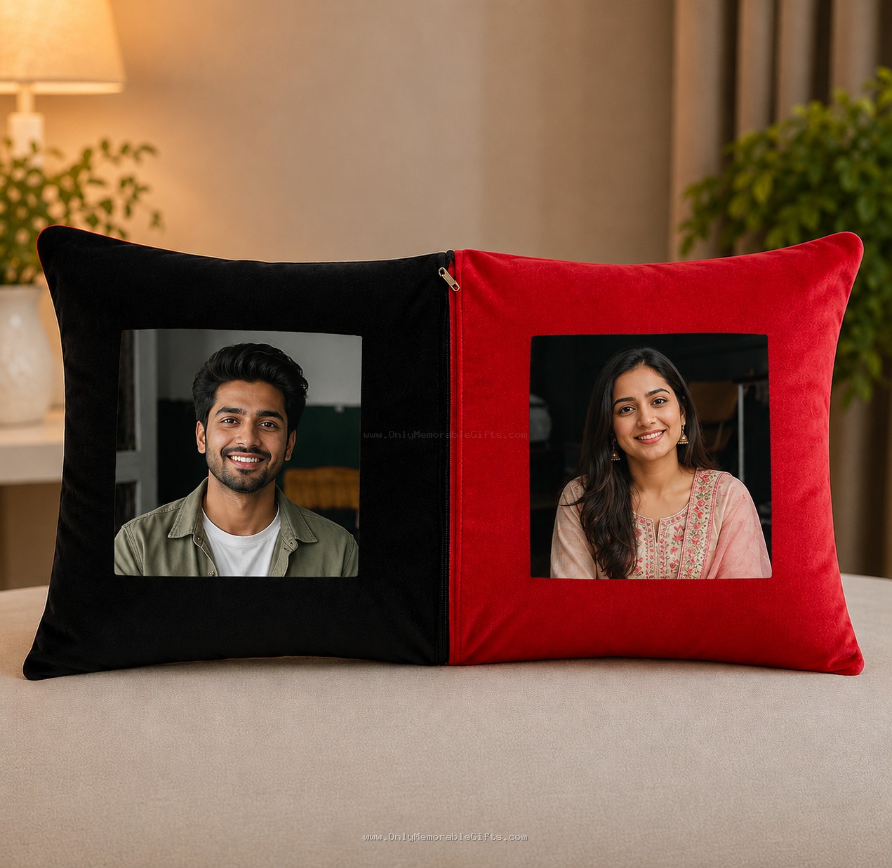 Custom couple cushion featuring bride and groom design