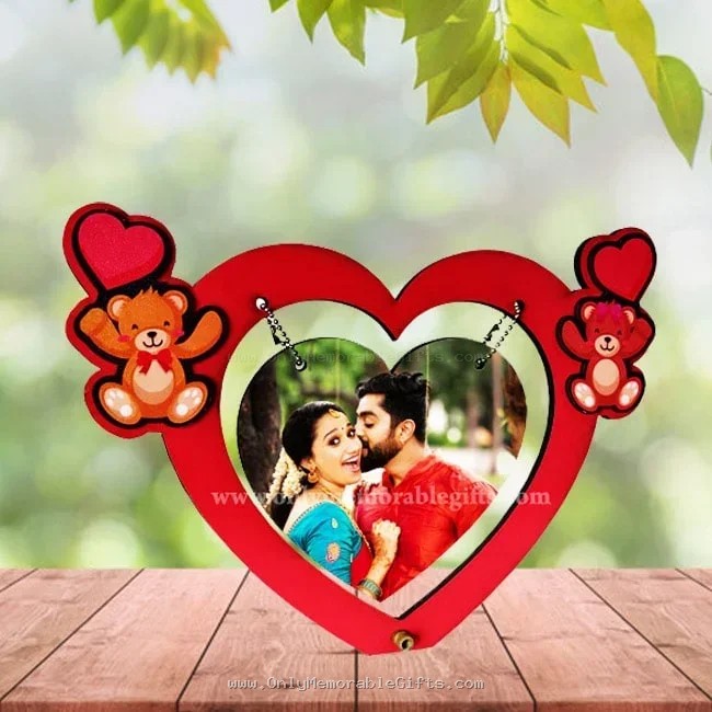 MDF heart photo frame for couples with customized photograph