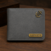 Personalized grey wallet for men with custom name engraving and premium finish.