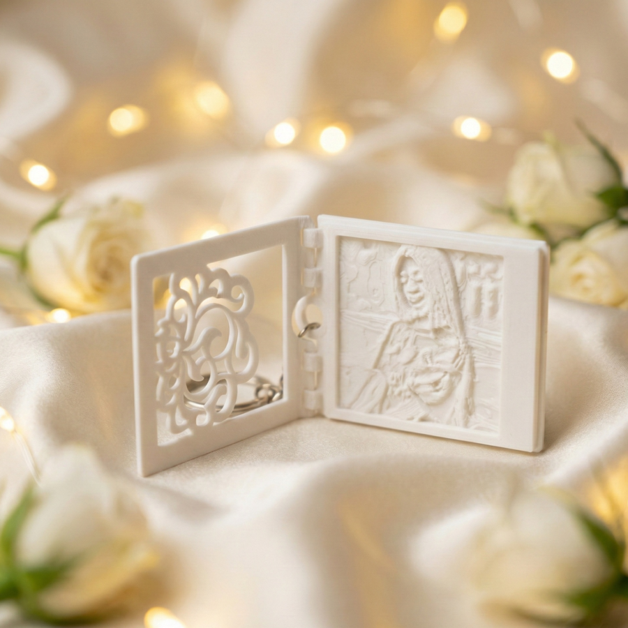 Notebook style personalized lithophane photo keychain with metal ring