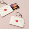 Personalized photo envelope keychain with sliding picture insert and heart design