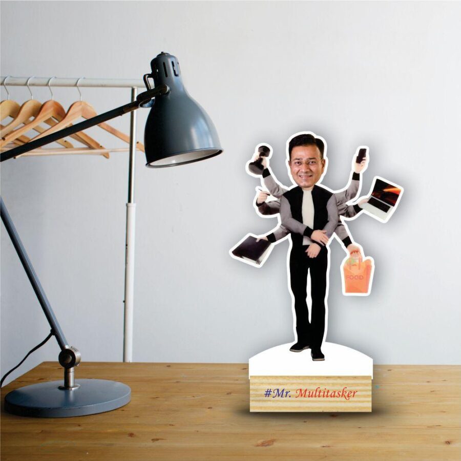 Personalized Super Dad multitasking caricature standee